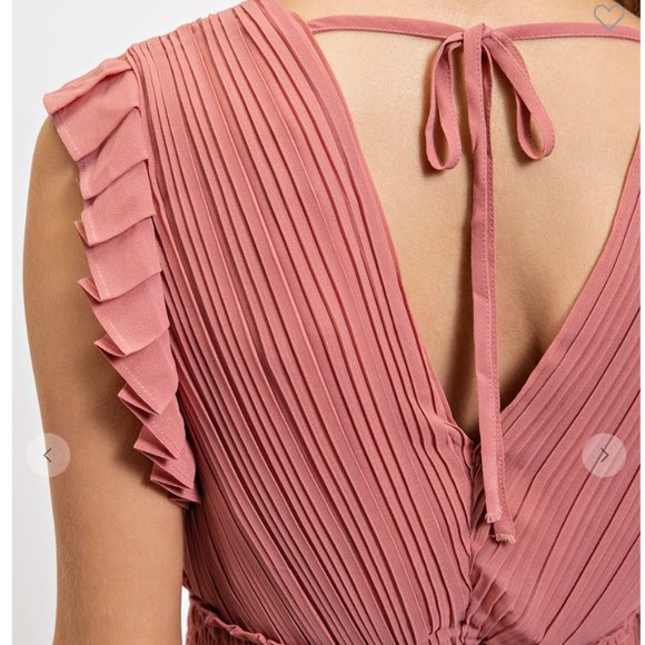 175. Back Tie Pleated Midi Dress with Lining - Picture 4 of 4